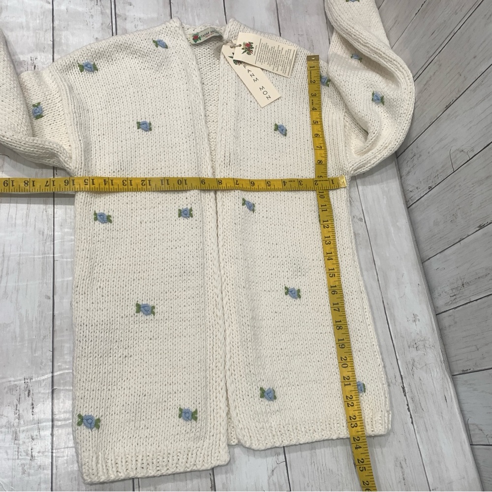 Fanm Mon Hand Knit embroidered blue rose cardigan cotton handcrafted XS/S NEW - Picture 11 of 15